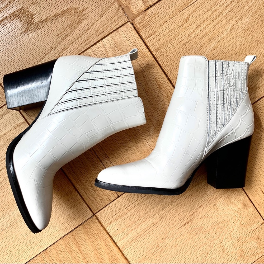 Marc Fisher Alva white croc embossed bootie NWOT